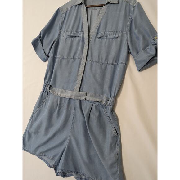 All Saints Jada Playsuit Romper Size 10 Lyocell Belt Chambray Shorts Pockets - Picture 4 of 12